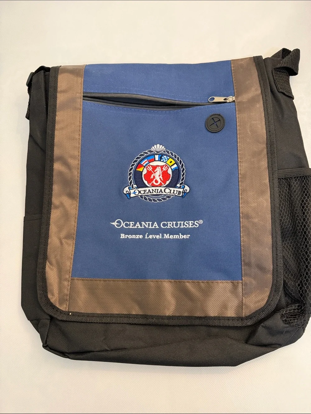 Oceania Club Cruise Blue and Brown Messenger Bag with Adjustable Strap